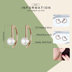 Orecchini semplici con perline di conchiglia in argento sterling S925, Rose Gold, White
