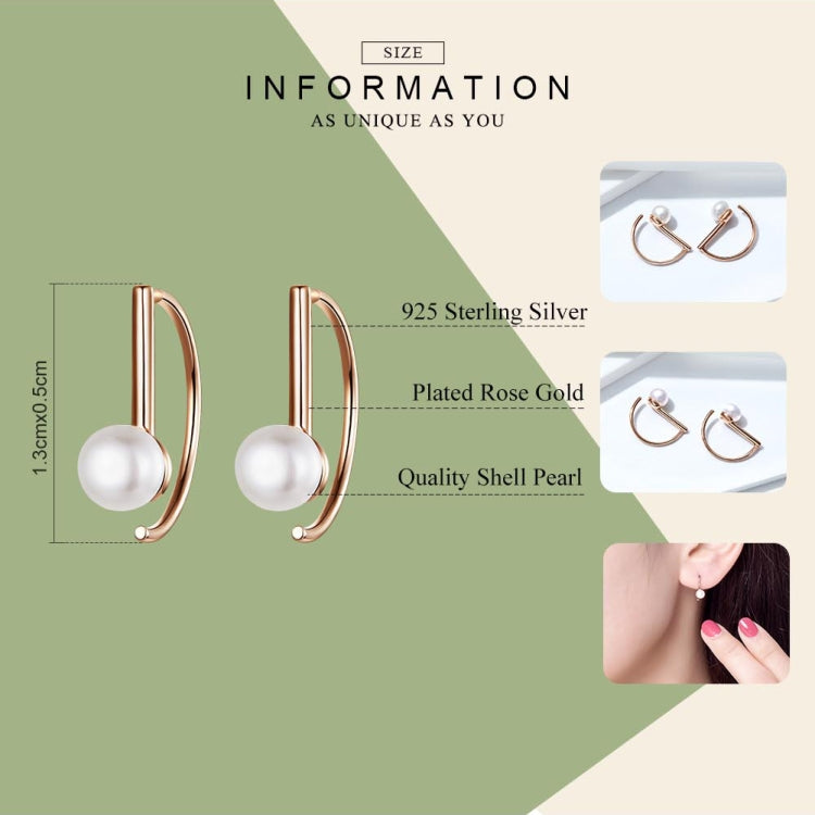 Orecchini semplici con perline di conchiglia in argento sterling S925, Rose Gold, White