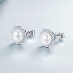 Orecchini temperamento da donna semplici con perla e diamanti Orecchini in argento sterling S925, SCE122