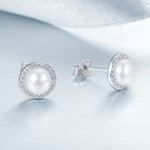 Orecchini temperamento da donna semplici con perla e diamanti Orecchini in argento sterling S925, SCE122