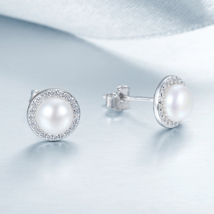 Orecchini temperamento da donna semplici con perla e diamanti Orecchini in argento sterling S925, SCE122