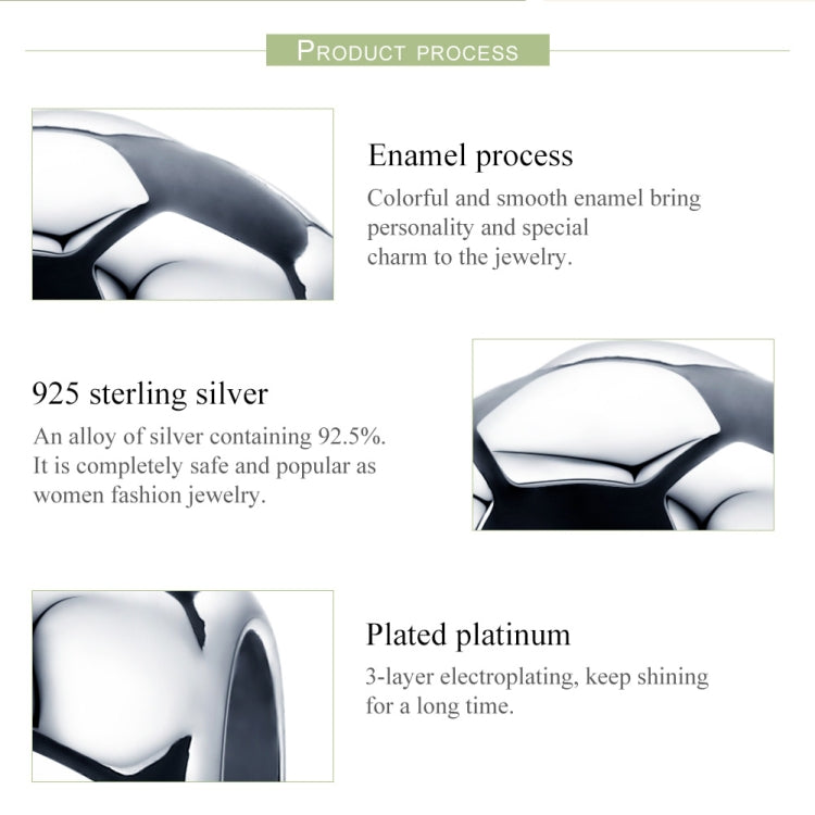 Perline sfuse con pendente placcato platino in argento sterling S925 Football Love, SCC666