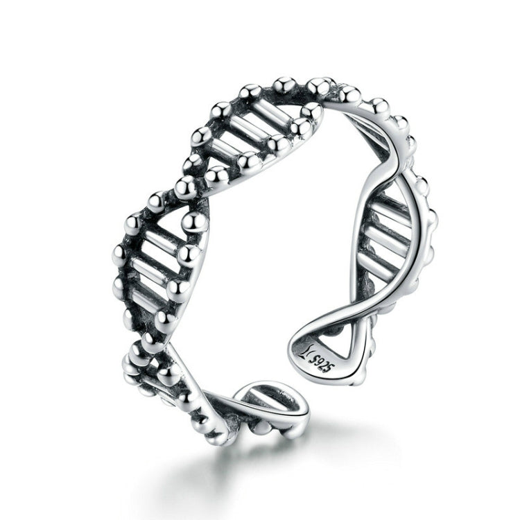 Anello aperto in argento sterling S925 a forma di DNA