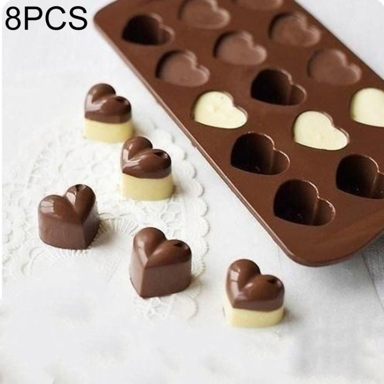 8 stampi in silicone a forma di amore con 15 griglie per torta al cioccolato, vassoio per ghiaccio, Love Shape(Brown)