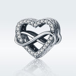 Accessori per bracciale fai da te con perline cave di diamanti a forma di cuore in argento sterling S925, SCC432