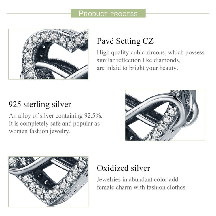 Accessori per bracciale fai da te con perline cave di diamanti a forma di cuore in argento sterling S925, SCC432