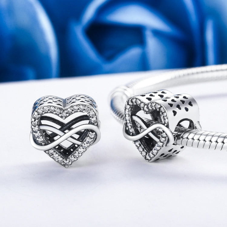 Accessori per bracciale fai da te con perline cave di diamanti a forma di cuore in argento sterling S925, SCC432