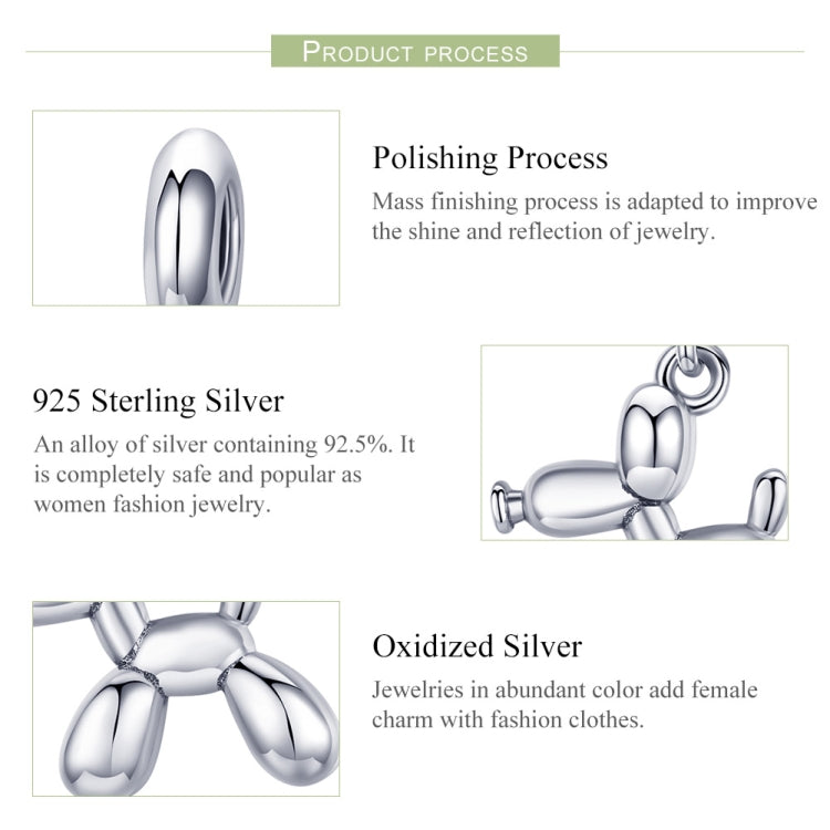 Accessorio braccialetto fai da te con ciondolo a forma di cane palloncino in argento sterling S925, Bead, Bead+Chain