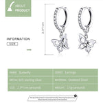 Orecchini in argento sterling S925 con farfalla Orecchini con zirconi cavi, SCE833