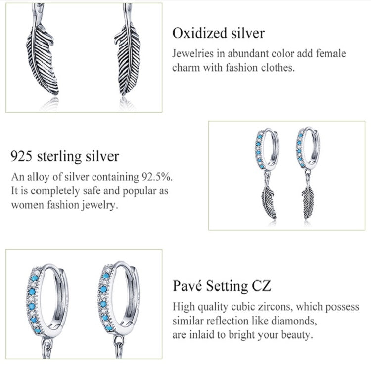 Orecchini con piume in argento sterling S925, SCE898