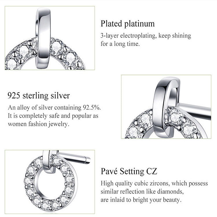 Orecchini a cerchio piccolo in argento sterling S925 Orecchini in argento con zirconi placcati in platino, SCE767