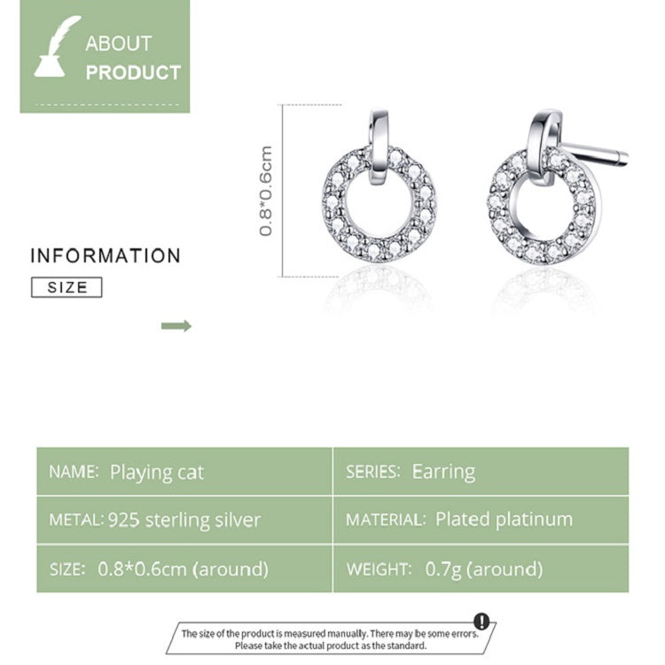 Orecchini a cerchio piccolo in argento sterling S925 Orecchini in argento con zirconi placcati in platino, SCE767