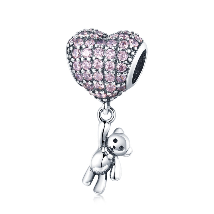 Accessori per braccialetti con perline fai-da-te intarsiati a forma di cuore con diamanti in zirconio in argento sterling S925, Bead, Bead+Chain