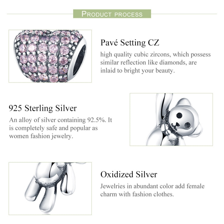 Accessori per braccialetti con perline fai-da-te intarsiati a forma di cuore con diamanti in zirconio in argento sterling S925, Bead, Bead+Chain