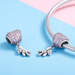 Accessori per braccialetti con perline fai-da-te intarsiati a forma di cuore con diamanti in zirconio in argento sterling S925, Bead, Bead+Chain
