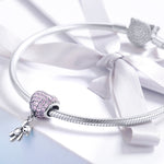 Accessori per braccialetti con perline fai-da-te intarsiati a forma di cuore con diamanti in zirconio in argento sterling S925, Bead, Bead+Chain