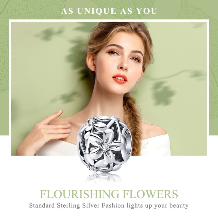 Accessori per braccialetti fai-da-te con perline d'argento gocciolanti a forma di fiore in argento sterling S925, SCC729