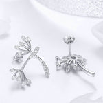 Orecchini in argento sterling S925 Orecchini da donna placcati in platino con tarassaco bianco, SCE506