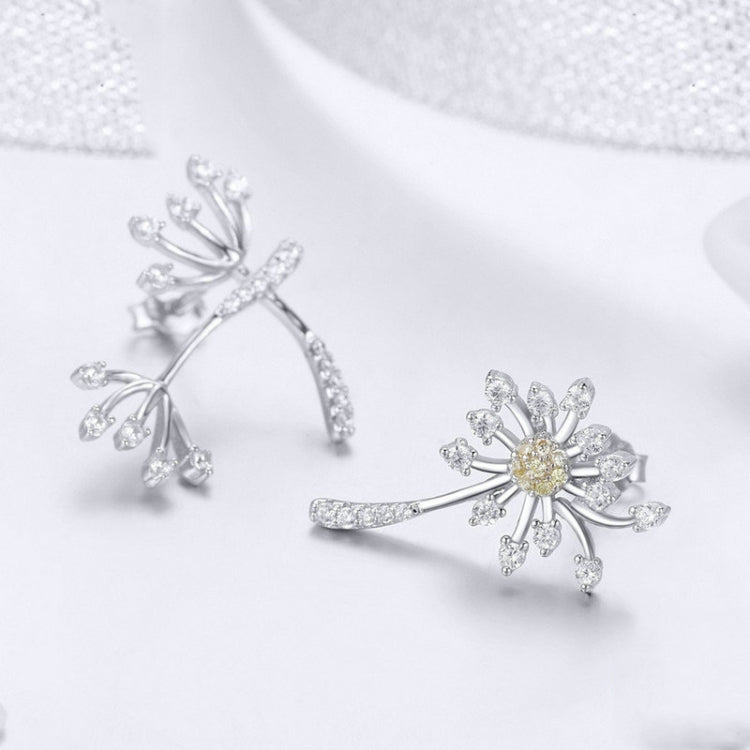 Orecchini in argento sterling S925 Orecchini da donna placcati in platino con tarassaco bianco, SCE506