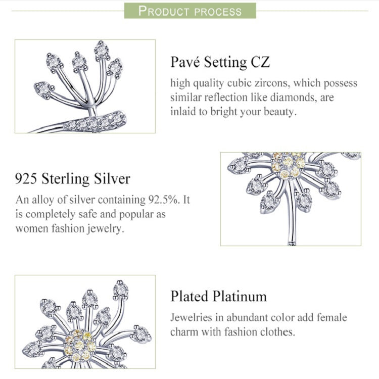 Orecchini in argento sterling S925 Orecchini da donna placcati in platino con tarassaco bianco, SCE506