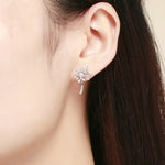 Orecchini in argento sterling S925 Orecchini da donna placcati in platino con tarassaco bianco, SCE506