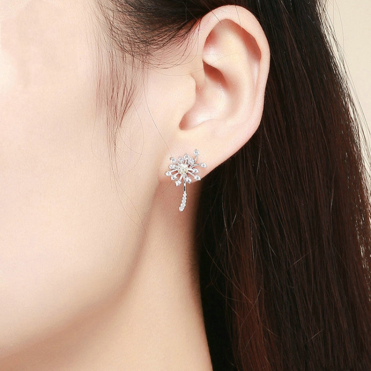 Orecchini in argento sterling S925 Orecchini da donna placcati in platino con tarassaco bianco, SCE506