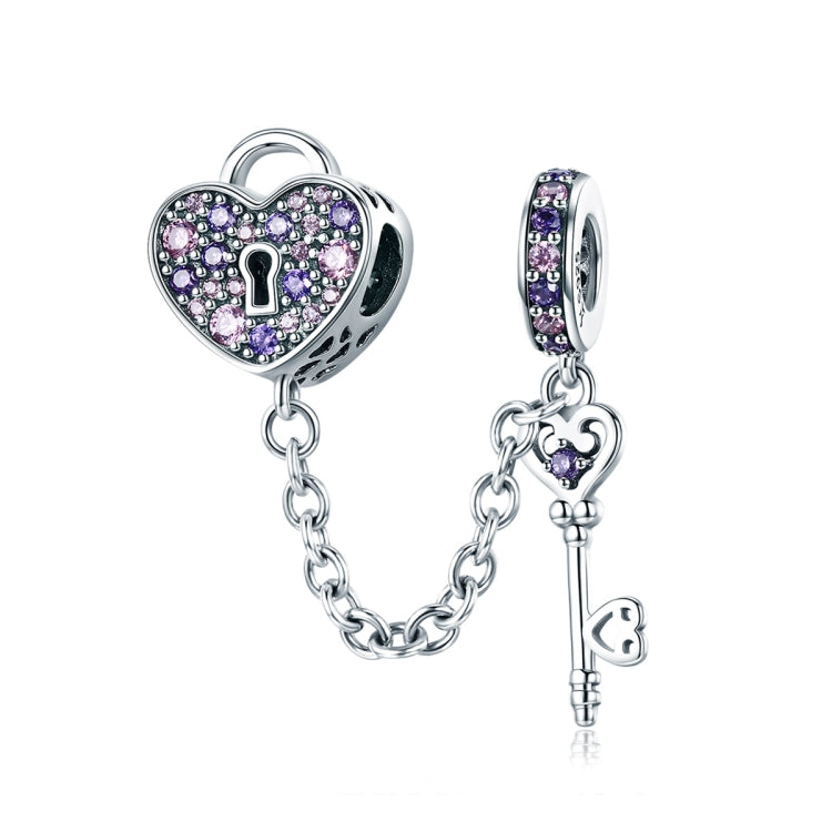 Accessori in argento sterling S925 con ciondolo a forma di cuore, catena di sicurezza con chiave, SCC772