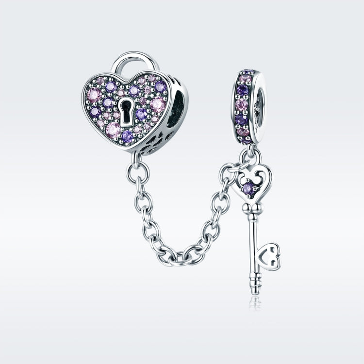 Accessori in argento sterling S925 con ciondolo a forma di cuore, catena di sicurezza con chiave, SCC772