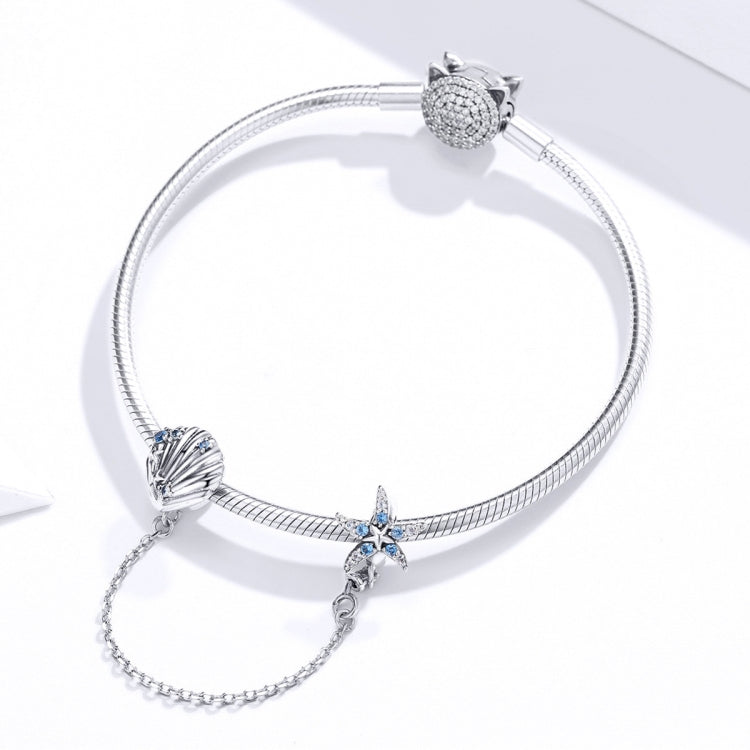 Accessori per bracciale fai da te con catena di sicurezza con conchiglia di stella marina in argento sterling S925, SCC1478