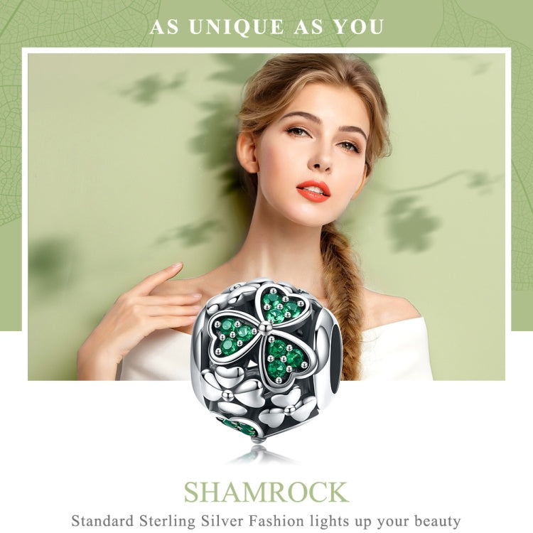 Accessori per bracciale fai da te con perline di trifoglio verde in argento sterling S925, SCC964