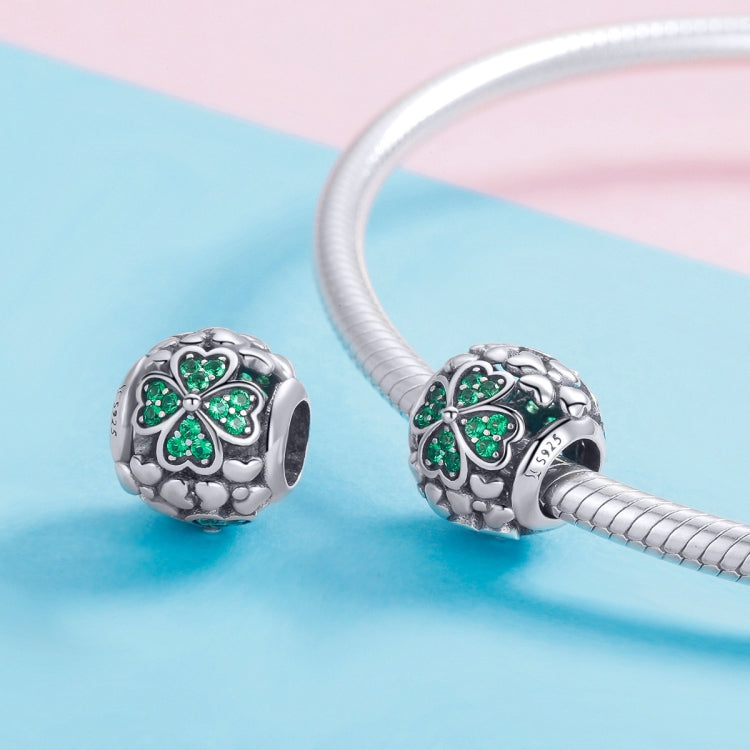 Accessori per bracciale fai da te con perline di trifoglio verde in argento sterling S925, SCC964