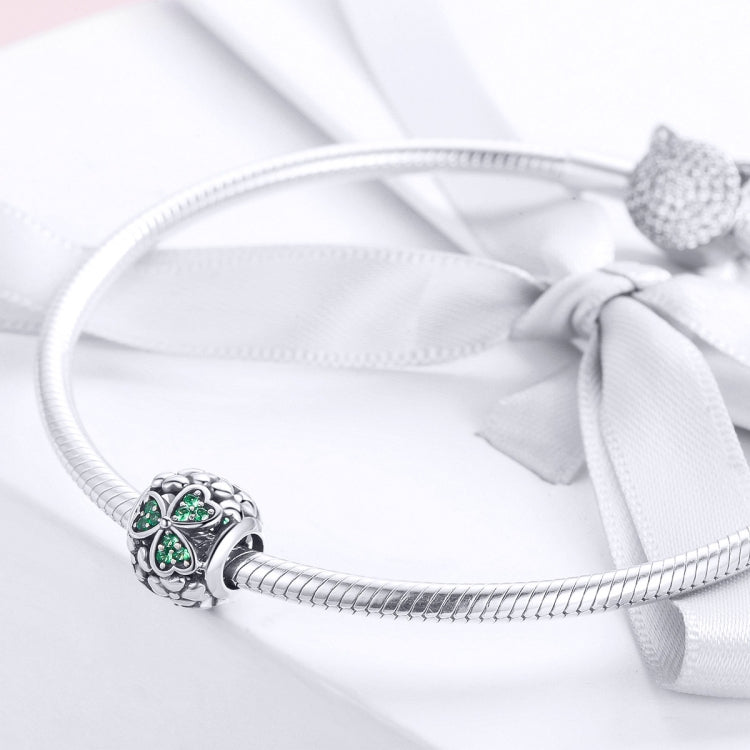 Accessori per bracciale fai da te con perline di trifoglio verde in argento sterling S925, SCC964