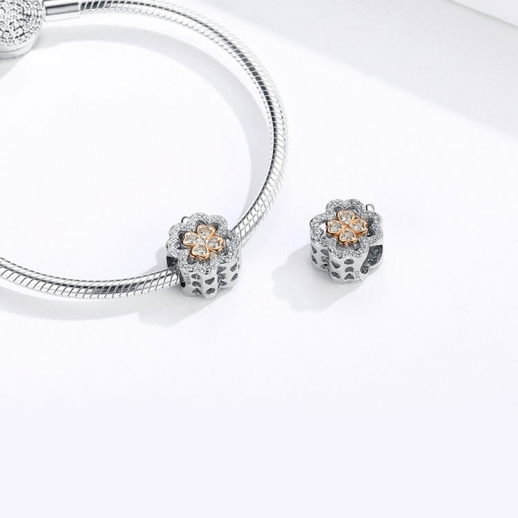 Accessori per bracciale fai-da-te in argento sterling S925 con quadrifoglio e zirconi, SCC1247