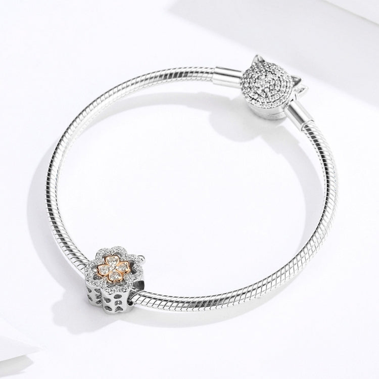 Accessori per bracciale fai-da-te in argento sterling S925 con quadrifoglio e zirconi, SCC1247