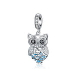 Accessori per bracciale fai da te con pendente mobile a forma di gufo in argento sterling S925 con zirconi blu, Pendant, Necklace+Pedndant