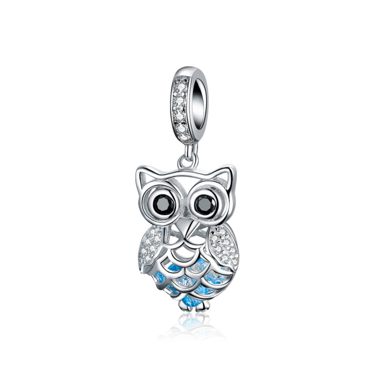 Accessori per bracciale fai da te con pendente mobile a forma di gufo in argento sterling S925 con zirconi blu, Pendant, Necklace+Pedndant
