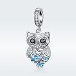 Accessori per bracciale fai da te con pendente mobile a forma di gufo in argento sterling S925 con zirconi blu, Pendant, Necklace+Pedndant