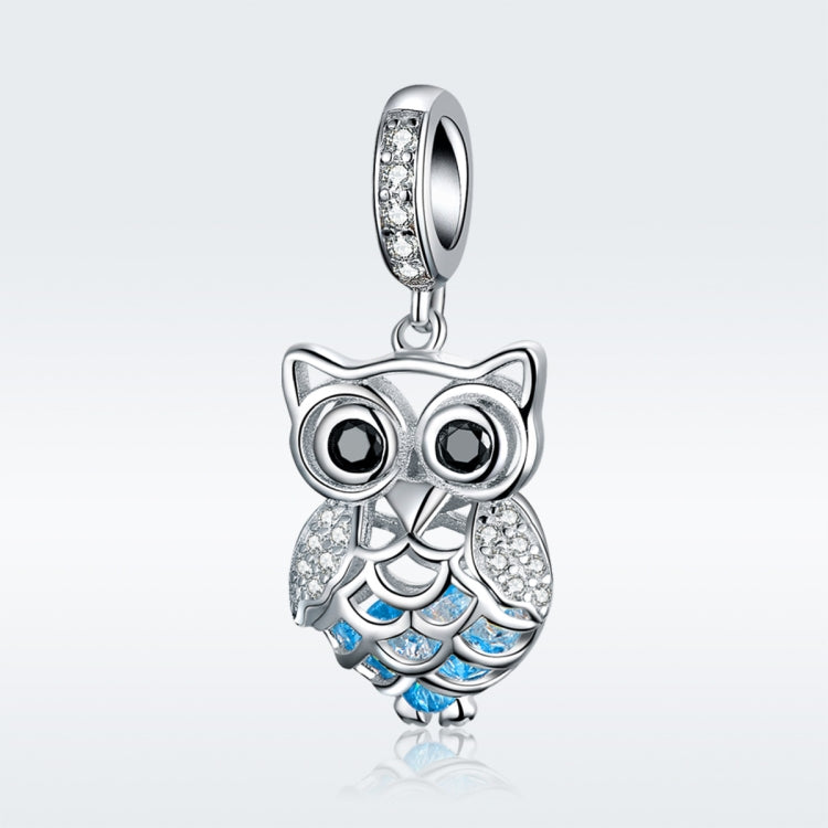 Accessori per bracciale fai da te con pendente mobile a forma di gufo in argento sterling S925 con zirconi blu, Pendant, Necklace+Pedndant
