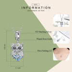 Accessori per bracciale fai da te con pendente mobile a forma di gufo in argento sterling S925 con zirconi blu, Pendant, Necklace+Pedndant