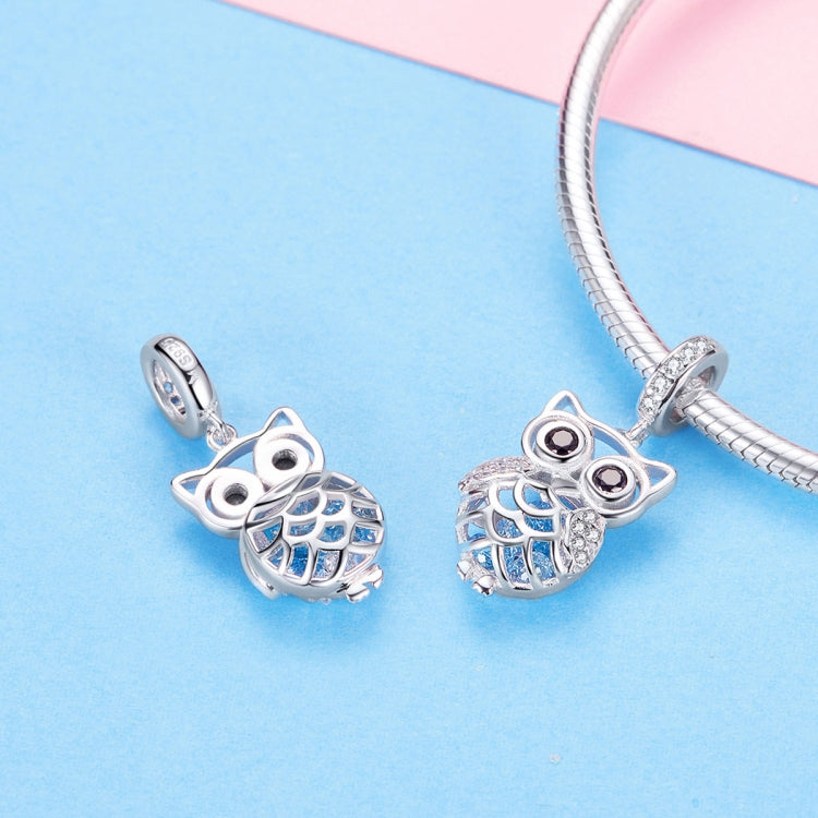 Accessori per bracciale fai da te con pendente mobile a forma di gufo in argento sterling S925 con zirconi blu, Pendant, Necklace+Pedndant