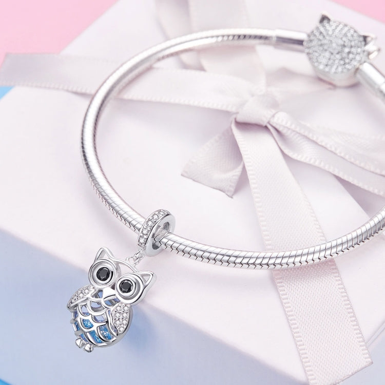 Accessori per bracciale fai da te con pendente mobile a forma di gufo in argento sterling S925 con zirconi blu, Pendant, Necklace+Pedndant