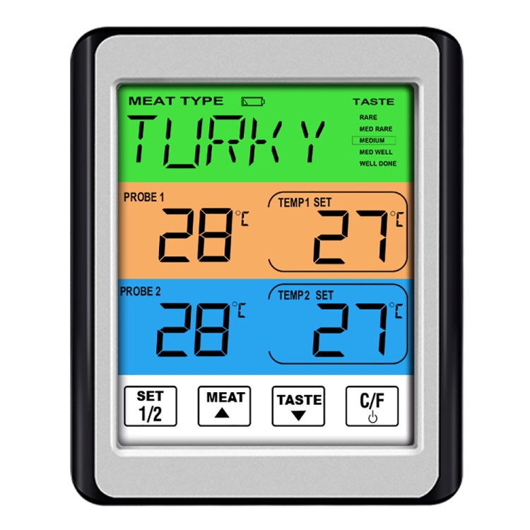 CH-212 Termometro da cucina con griglia di allarme intelligente con schermo a colori a doppia sonda, Colorful Backlight, Orange Backlight