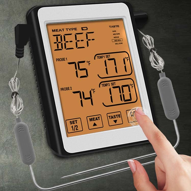CH-212 Termometro da cucina con griglia di allarme intelligente con schermo a colori a doppia sonda, Colorful Backlight, Orange Backlight