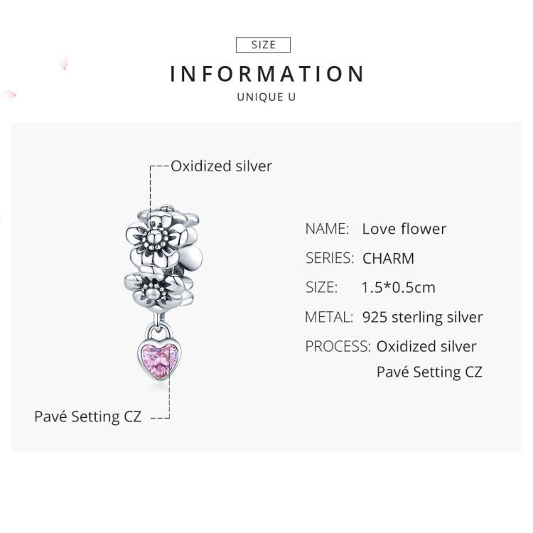 Accessori per bracciale fai da te con perline floreali in argento sterling S925, SCC1485