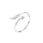 Anello aperto con ali d'angelo in argento sterling S925 Anello aperto placcato in oro bianco, SCR567