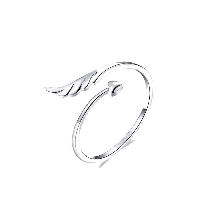 Anello aperto con ali d'angelo in argento sterling S925 Anello aperto placcato in oro bianco, SCR567