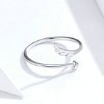 Anello aperto con ali d'angelo in argento sterling S925 Anello aperto placcato in oro bianco, SCR567