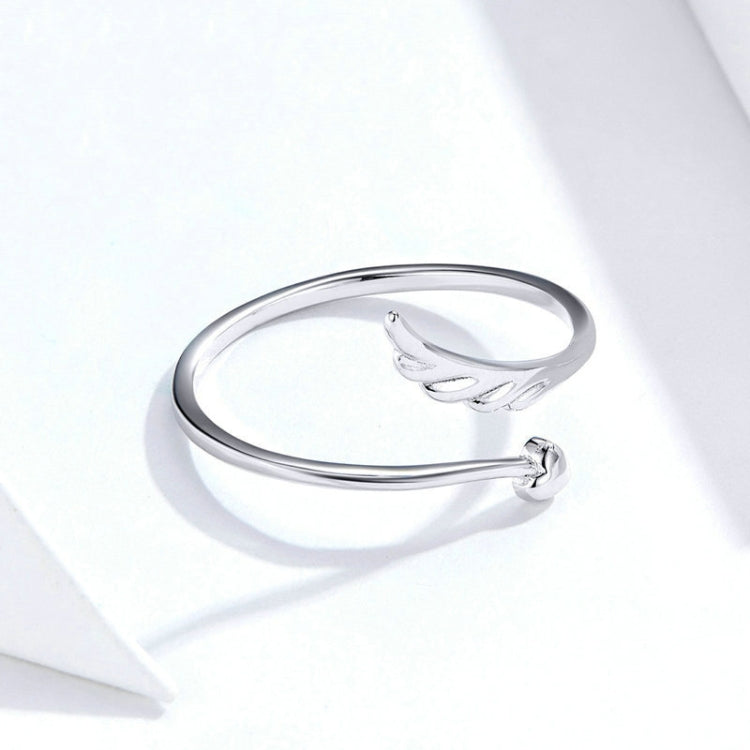 Anello aperto con ali d'angelo in argento sterling S925 Anello aperto placcato in oro bianco, SCR567
