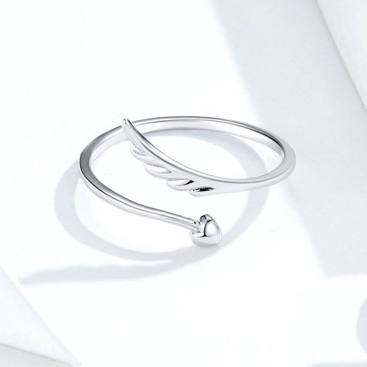 Anello aperto con ali d'angelo in argento sterling S925 Anello aperto placcato in oro bianco, SCR567