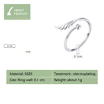 Anello aperto con ali d'angelo in argento sterling S925 Anello aperto placcato in oro bianco, SCR567